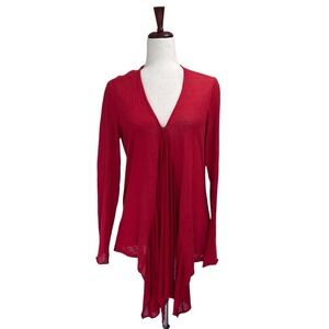 Guinevere Anthropologie Women's Cardigan Medium Red Linen & Cotton Sweater